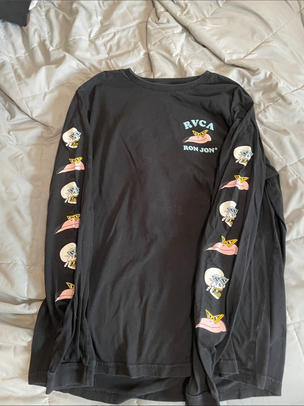 RVCA Black Long Sleeve Tee with Pink and Yellow Accents